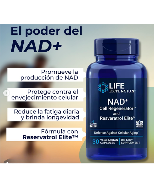 Life Extension NAD+ regenerador celular y resveratrol.